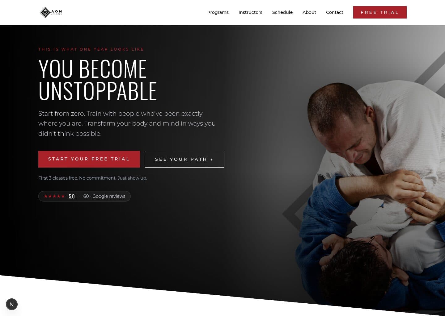 AON Jiu Jitsu website — designed and built by Be Strong Systems